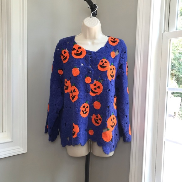Michael Simon Sweaters - Vintage Michael Simon Halloween Crochet Cardigan Sweater ~ Women’s Large EUC